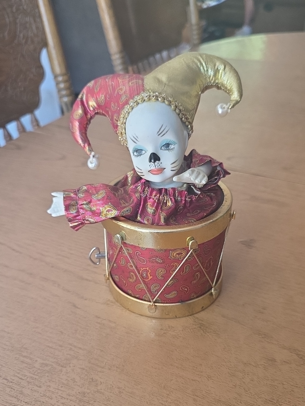 Vintage-Inspired Red & Gold Jester Jack-in-the-Box